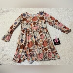 Floral and Pumpkin Print Kids Dress